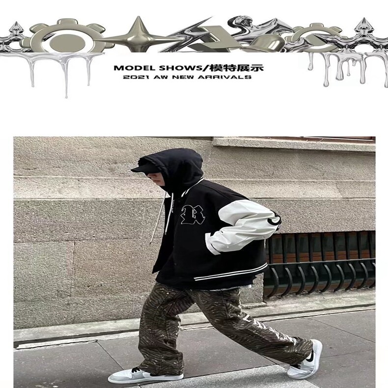 美式复古字母刺绣高街vibe风棒球服夹克男ins嘻哈hiphop情侣外套,男装夹克,星座218-8