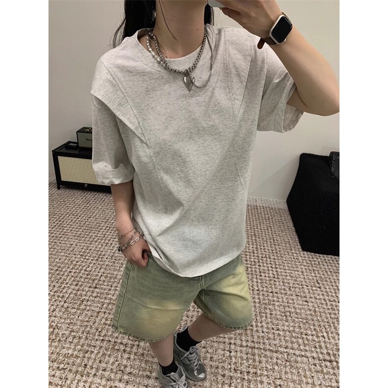 高级感解构拼接短袖t恤男夏设计感宽松小众休闲上衣LDT2055-P35图片