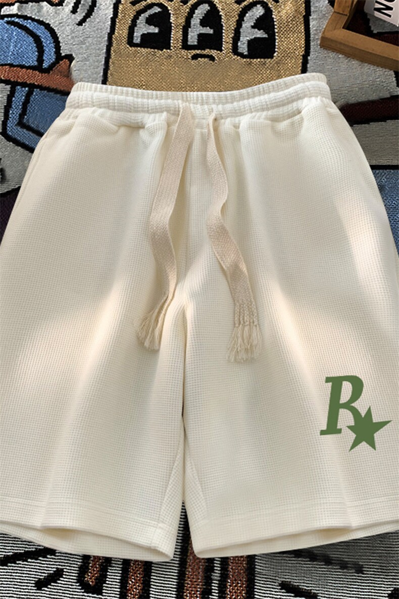 24新款夏季休闲宽松直筒R星印花华夫格短裤HK134-p25控38,男装牛仔裤,星座508（原C305）