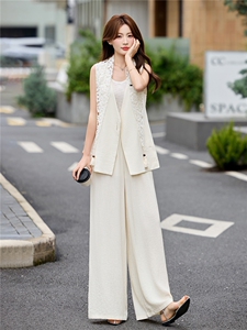 现货轻熟风通勤气质套装女2026夏季薄款西装马甲上衣阔腿裤两件套图片