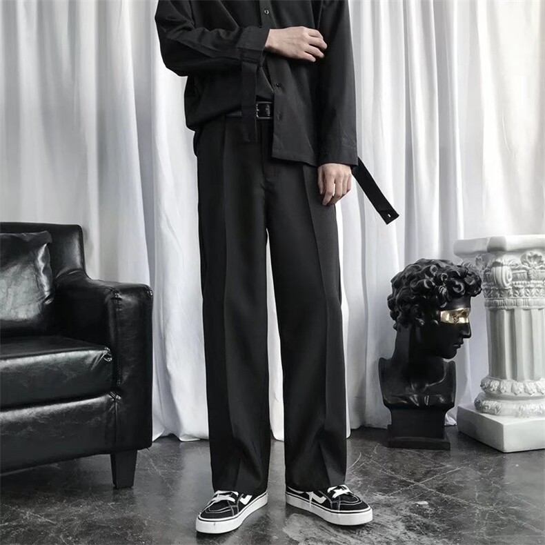 西装裤男宽松垂坠感港风直筒阔腿班服休闲长裤子男dk制服X260-P38,男装西裤,星座1008
