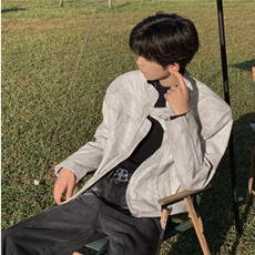 高级感美式脏洗做旧PU皮机车夹克男废土立领复古白色时尚外套，男装夹克，星座218-1（原230）