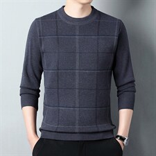 2023秋季新款中年男士圆领针织毛衣中青年宽松休闲打底衫上衣男装，男装针织衫/毛衣，电商B212（原钱塘6029）