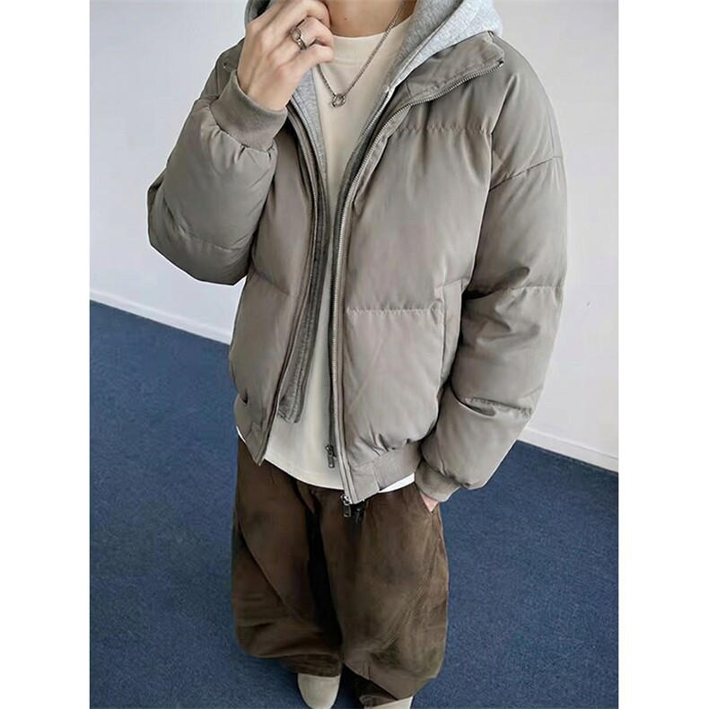 现货高品质重磅工艺美式高街假两件PU皮棉衣男女加厚棉服外套,男装棉衣,电商A443