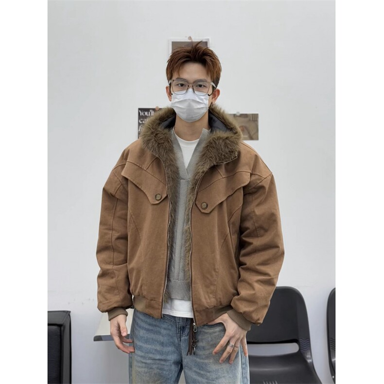 现货 WT115-P140 立体剪裁座山雕棉服男毛领外套情侣连帽夹克图片