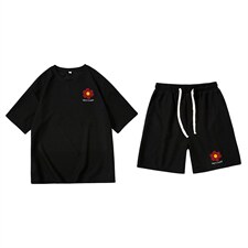 HZ75257-P44华夫格套装男大码休闲运动套装两件套，男装休闲套装，电商A040