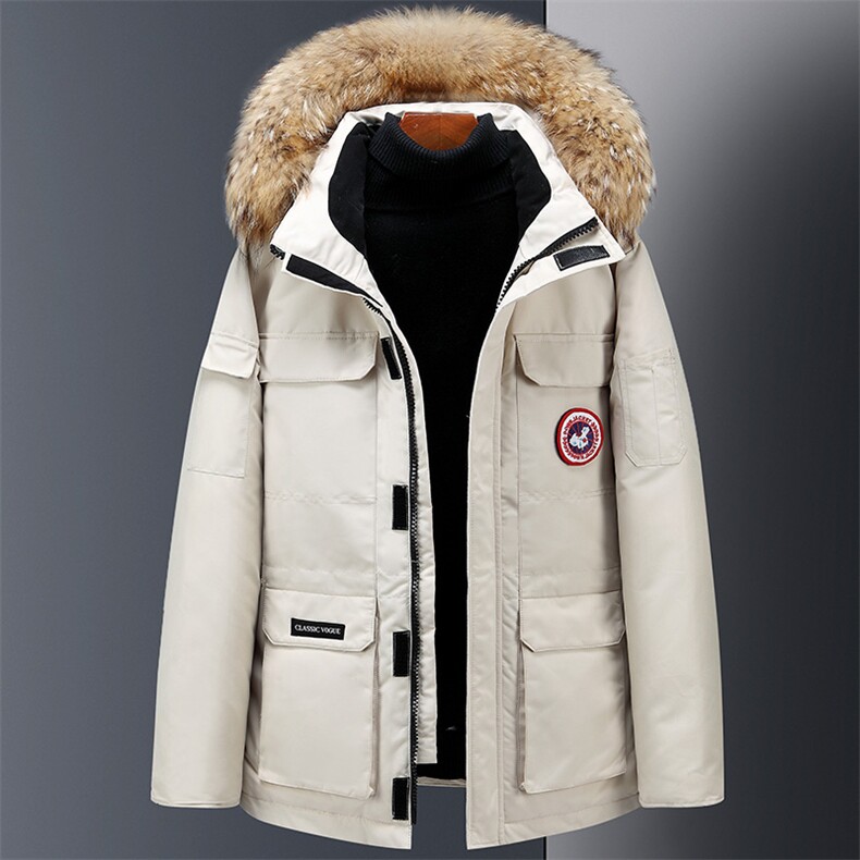 大货高品质大毛领大鹅羽绒服男女加厚外套班服8008P90，男装羽绒服，星座1602B（原101B-1）