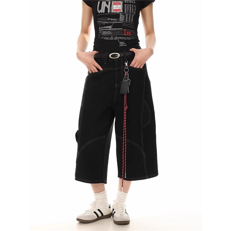 RESUMM辑明线挂饰工装七分裤夏季宽松垂感牛仔裤310A-4-A119-P55,男装牛仔裤,星座310A-4