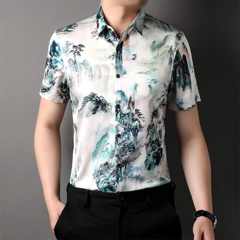 夏季中青年男士新款衬衫商务休闲时尚冰丝衬衫ZL81167-P85,男装衬衫,星座1105-3