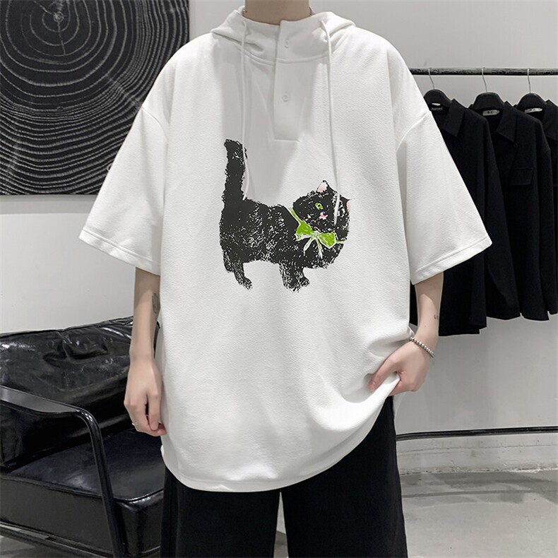 LD54413-P45NASA 连帽短袖t恤男大码胖子带帽五分袖中袖图片