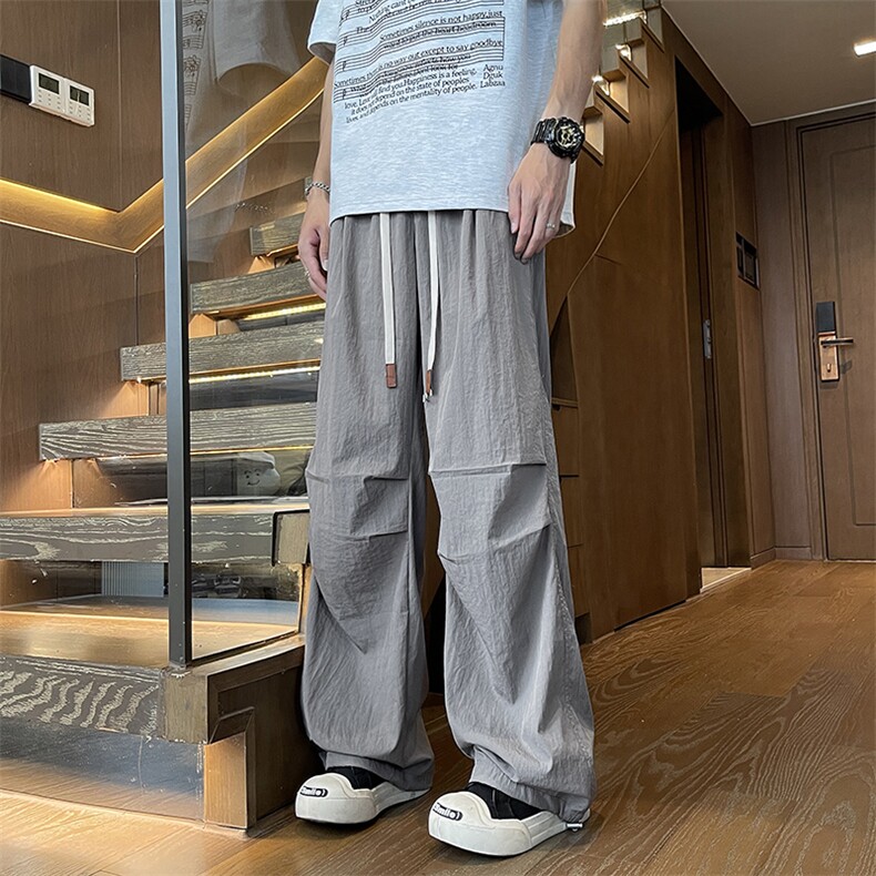高品质夏款男冰丝速干裤褶皱拼接抽绳束脚休闲长裤h614P45,男装休闲裤,星座1013-1