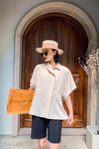 现货设计师款时尚腰部抽绳小衫，女装，储辰