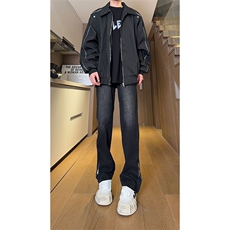 现货秋冬渐变拉链黑色直筒大码修身牛仔裤男K5804-K5805-P50，男装牛仔裤，星座205