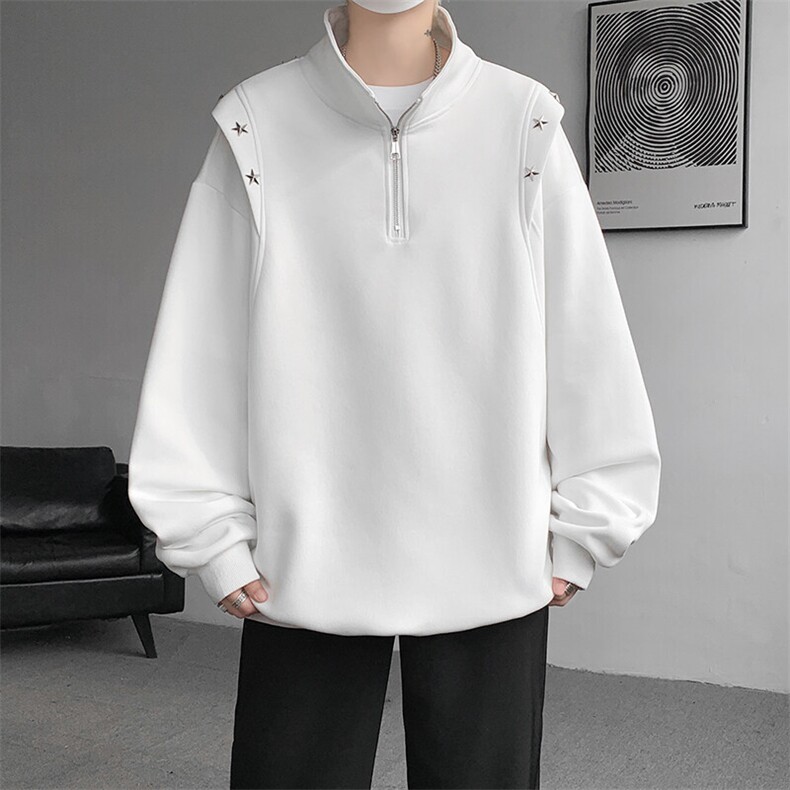 8XL-M星星铆钉半拉链卫衣大码重磅痞帅高街小众立领外套WY5109P58,男装卫衣,电商B238