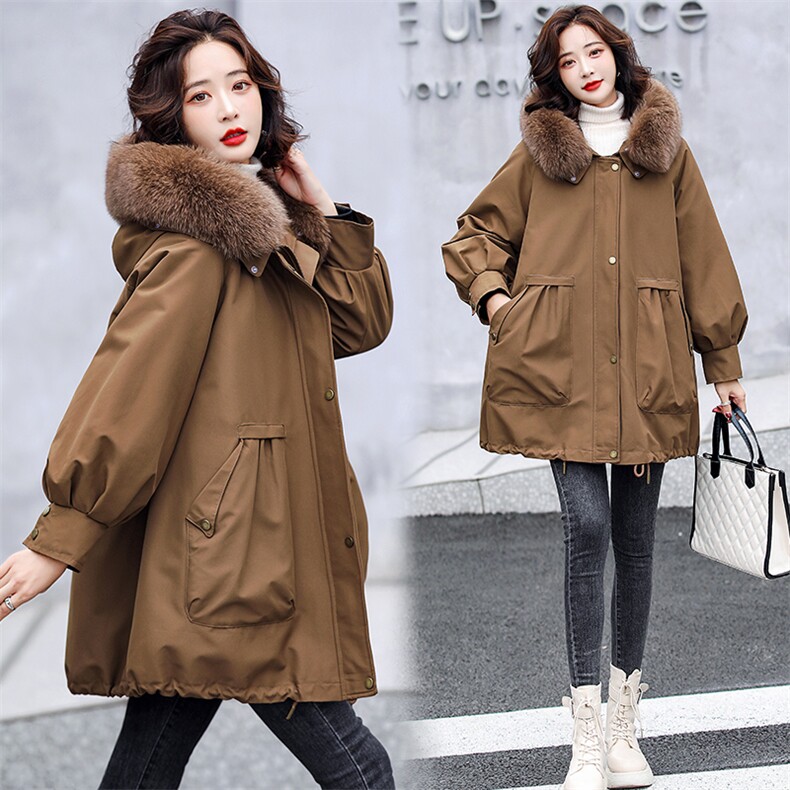 派克服女2021新款冬濑兔毛内胆可脱卸皮草外套中长款，女装派克服，衣之秀