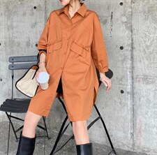 2021秋季新款九分袖风衣衬衫外套薄款连衣裙，女装风衣，微迪菲