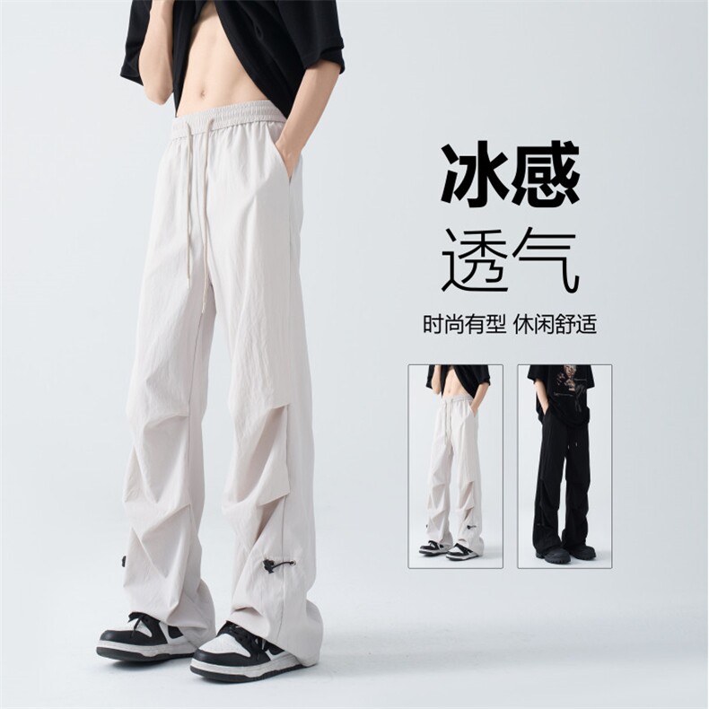 抖音品质夏季新款冰丝松紧伞兵裤宽松休闲裤B315-K006-特p30控58图片