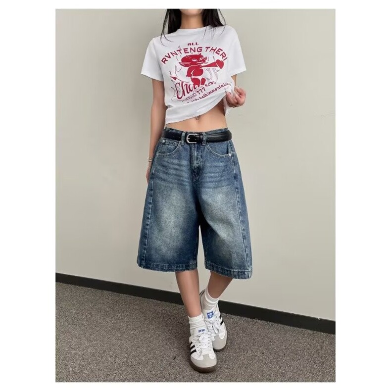 美式复古直筒五分牛仔裤男女款夏季透气宽松休闲阔腿裤DA239-P42,男装牛仔裤,星座208-5