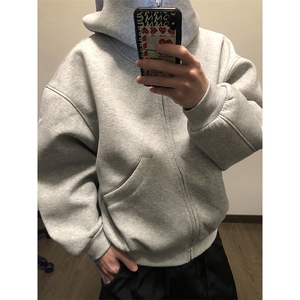 抖音得物高品质 26春装美式高街重磅宽松结构高领连帽卫衣外套W60图片