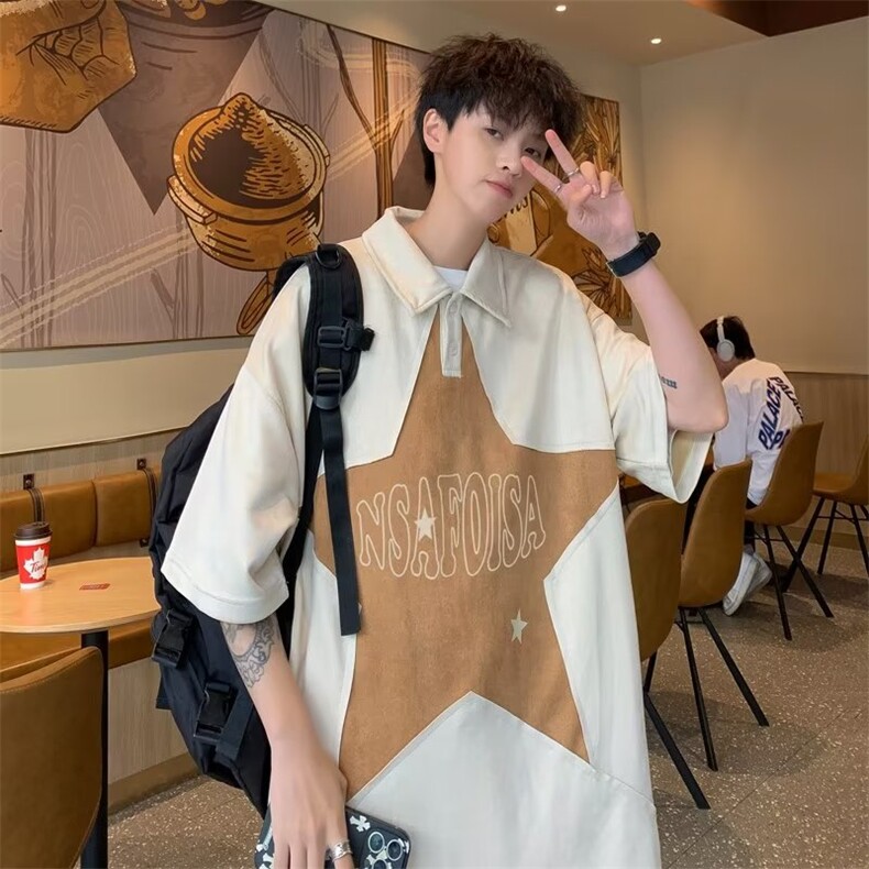 潮POLO衫小众撞色短袖t恤男女夏季港风复古翻领上衣WB092-P30图片