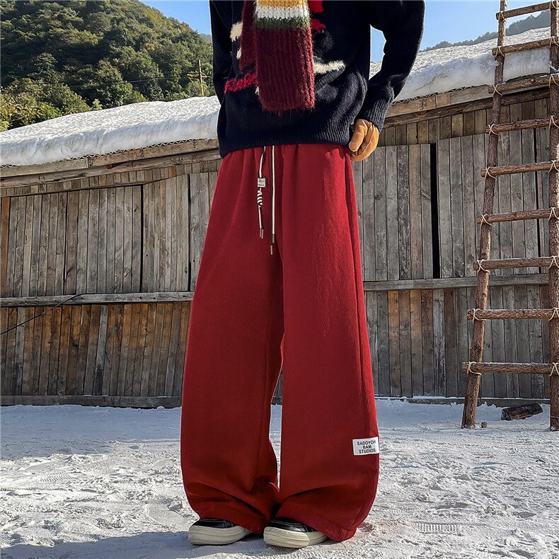 ZK8063加绒-特P45 美式灯芯绒裤子宽松加绒加厚保暖直筒大码男裤图片