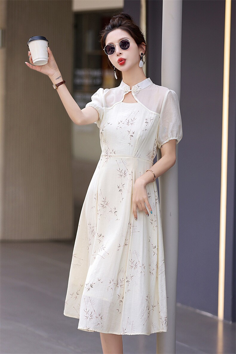 新中式国风连衣裙女2024夏季新款时尚气质名媛年轻款日常改良旗袍,女装连衣裙,韩美纤衣