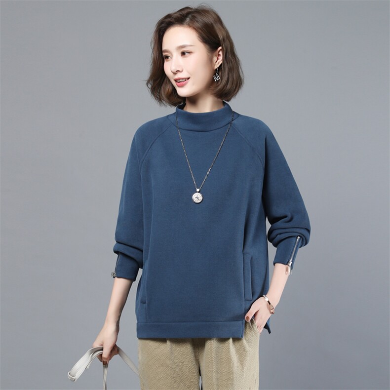 2022年秋季新款韩版加绒加厚半高领卫衣女长袖休闲打底衫女棉春秋,女装卫衣/绒衫,简韵佳