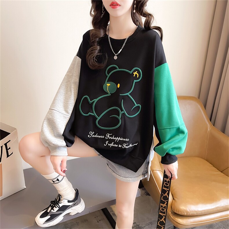 K9658韩版宽松刺绣卡通拼接插色大码女装薄款卫衣女P45，女装卫衣/绒衫，星座309B-2