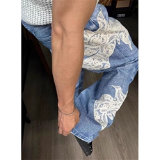 复古小众蕾丝拼接水洗牛仔裤男2025春季新款宽松直筒裤NK09，男装牛仔裤，星座1116A（原606A-3）
