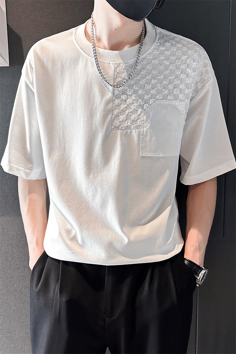 2025夏季新款男士上衣潮牌非主流拼接短袖男生T恤901-T26-P58,男装T恤,星座901