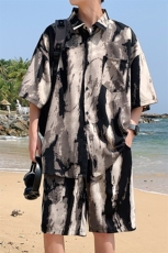 特批P45无差价夏新冰丝短袖衬衫短裤新中式休闲时尚套装男TZ084，男装休闲套装，电商A001