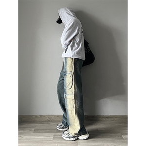 B221 美式ins高街重工艺宽松做旧工装牛仔裤子 LK23143-P80 控108图片