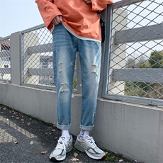 牛仔裤男潮牌宽松直筒春季百搭破洞九分裤子韩版潮流潮9119-P35，男装牛仔裤，电商A318
