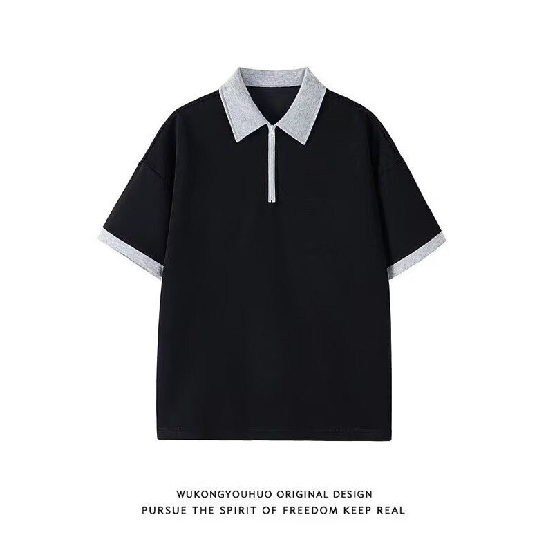 高级感撞色polo衫短袖t恤男夏拉链翻领半截袖宽松衣服PL2900P34,男装T恤,星座1013-5
