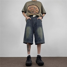 牛仔五分裤男韩版潮流高街帅黄泥2024夏季新款ins短裤RK1650-P43，男装牛仔裤，星座412-3
