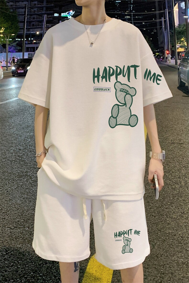 ！定制面料2024夏季新款男士华夫格短袖T恤套装情侣HTZ70P50,男装T恤,电商B220