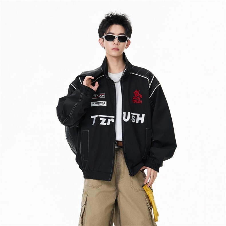 美式休闲夹克春秋设计感男女同款立领刺绣短款机车外套P115控229，男装夹克，星座216-1