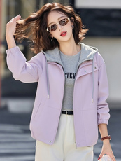 （现货）时尚假两件连帽短外套女新款宽松减龄上衣，女装短外套，韩蔻秀