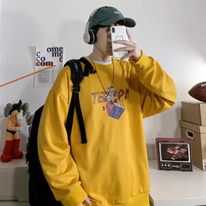 703-W7227 秋季情侣魔方卡通印花圆领套头卫衣图片