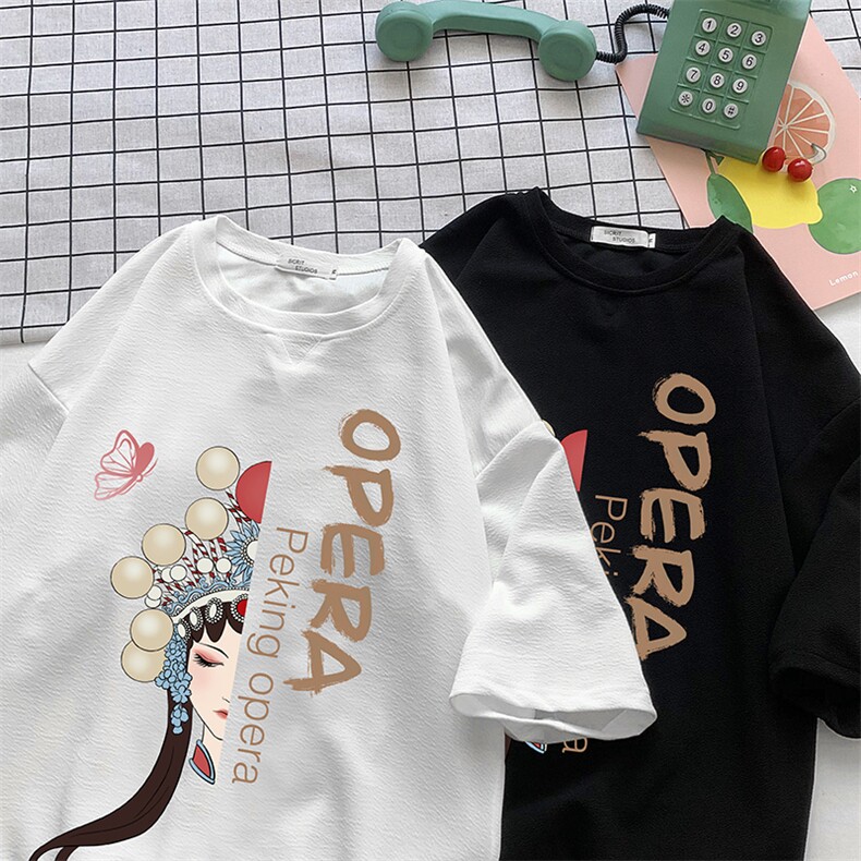 Q11161-P30京剧脸谱春夏季七分袖t恤男大码五分袖短袖中袖小清新图片