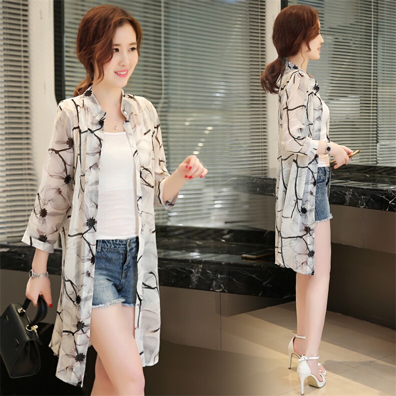 新中式防晒衣女新款立领雪纺印花时尚气质开衫披肩外搭空调衫外套，女装防晒衣，尚羽泽网红店