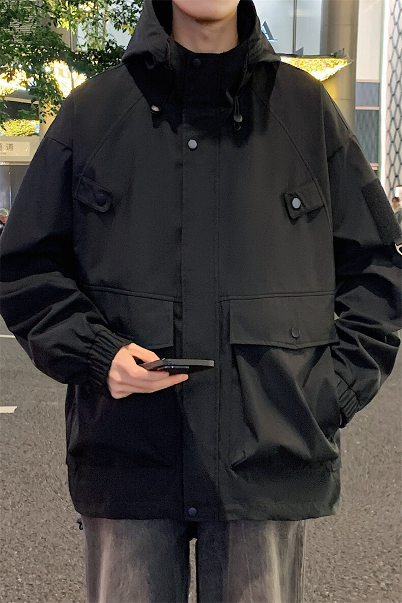 春款休闲纯色连帽冲锋衣宽松户外防水夹克外套A406JK3527特P80,男装夹克,星座309（原A406）