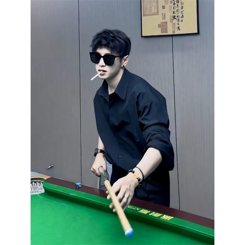 1014-1-CS08-特P35-黑色禁欲系衬衫男款高级感痞帅衬衣,男装衬衫,星座1014-1