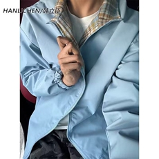 XDFM美式格子装饰基础款开衫拉链卫衣外套加绒秋冬复古连帽上衣，女装短外套，四季星座505