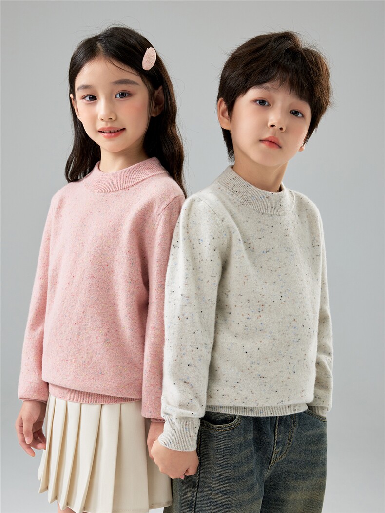 秋冬新款彩点纱儿童羊毛衫男童套头打底上衣女童圆领羊绒针织毛衣,童装毛衣,初丹羊绒童装
