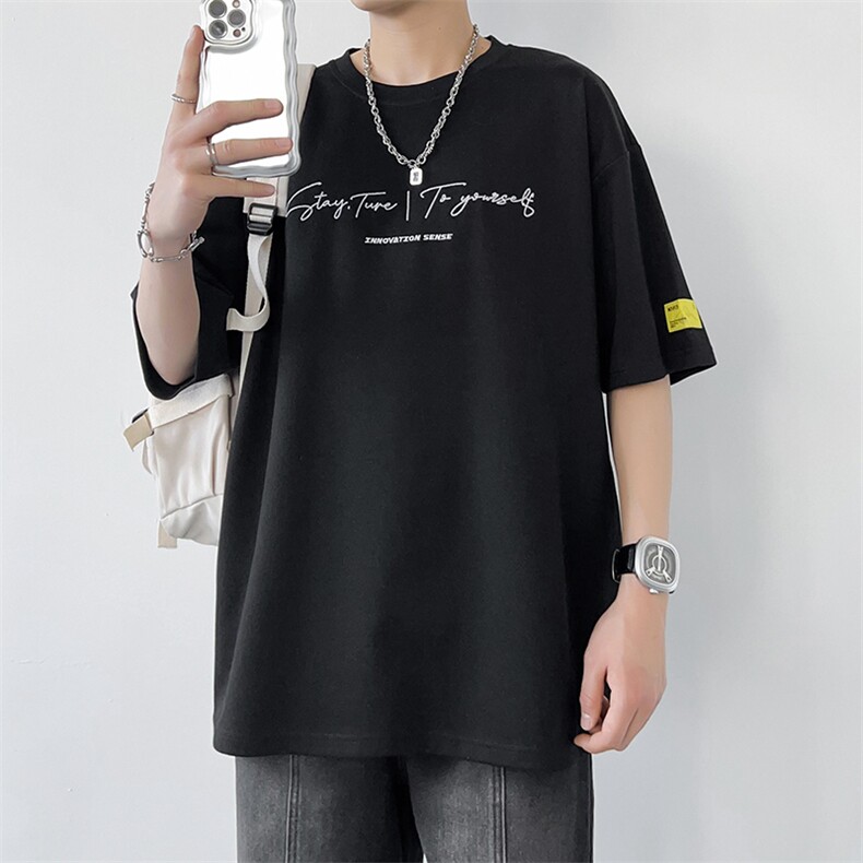 冰氧仿棉短袖港风白墙夏季休闲百搭字母印花男上衣TC3152-P22控48图片