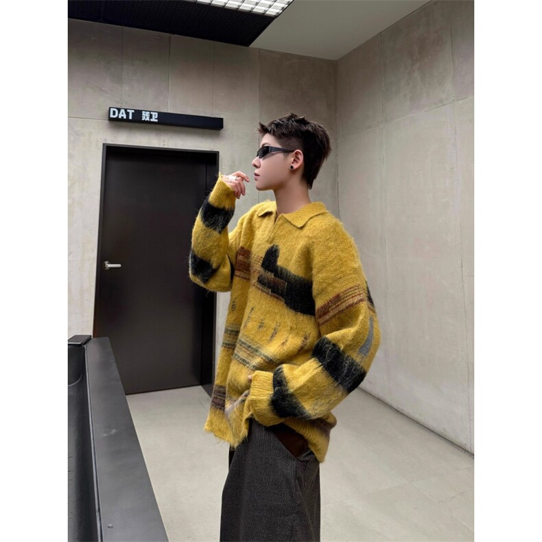 撞色复古翻领毛衣男女休闲慵懒风情侣款秋冬针织衫MY09576-P60，男装针织衫/毛衣，星座308B-2