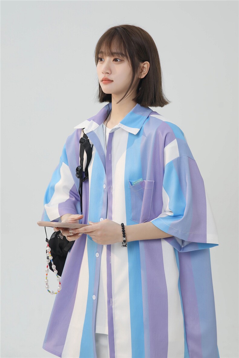 XZ-230-1CS509夏新款中性风简约轻奢水墨条纹休闲短袖衬衫P45控58,男装衬衫,星座230-1