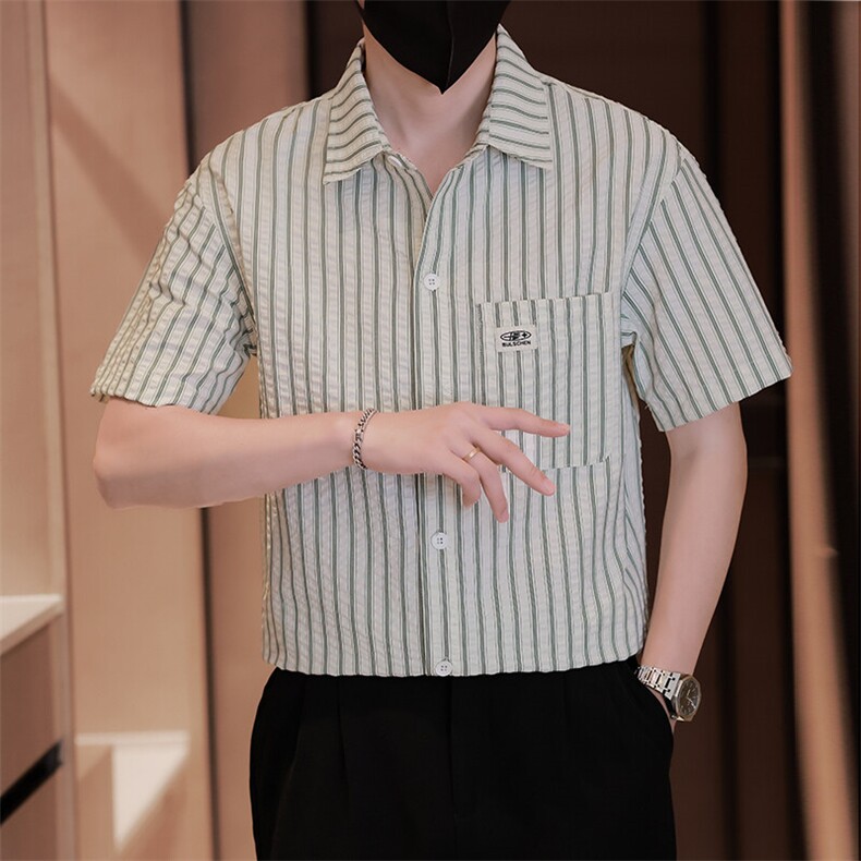 大货条纹衬衫男短袖夏季2025新款帅气衬衣C317-C803-P50,男装衬衫,电商C317