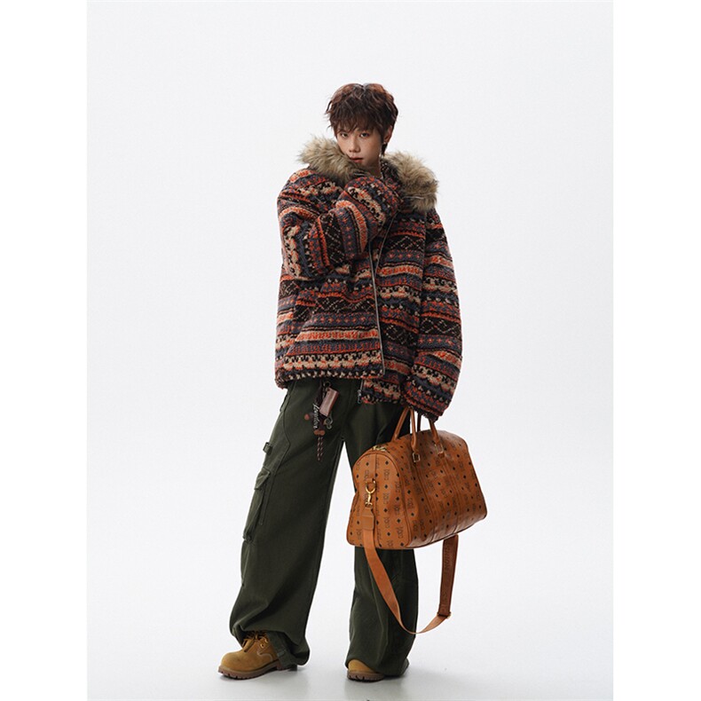 5XL-MMY1714-P168费尔岛棉衣男民族风座山雕羊羔毛提花550g，男装民族服装，电商D206-1